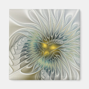 Golden Silver Flower Fantasy Abstract Fractal Art Magnet