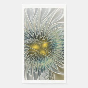 Golden Silver Flower Fantasy abstract Fractal Art Napkin