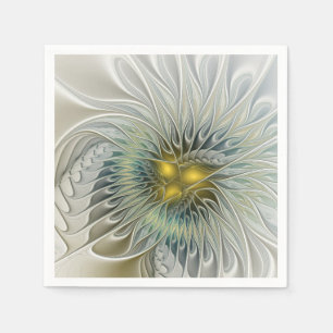 Golden Silver Flower Fantasy abstract Fractal Art Napkin