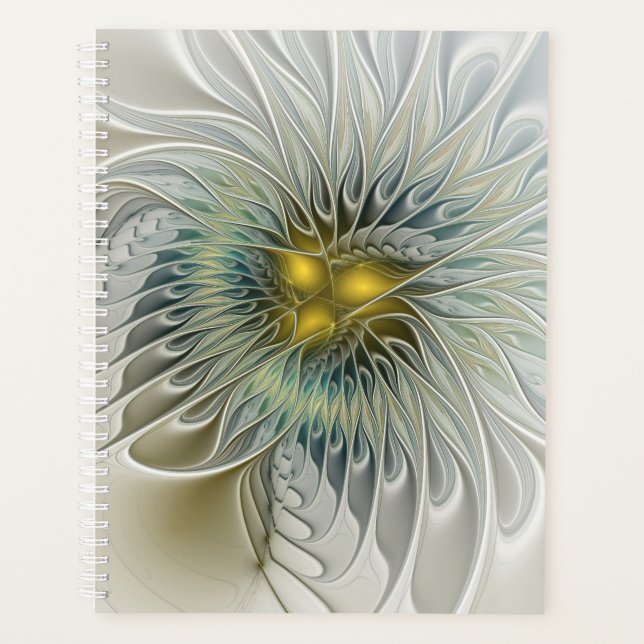 Golden Silver Flower Fantasy Abstract Fractal Art Planner (Front)