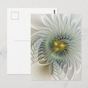 Golden Silver Flower Fantasy Abstract Fractal Art Postcard