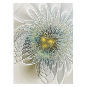Golden Silver Flower Fantasy abstract Fractal Art Tablecloth