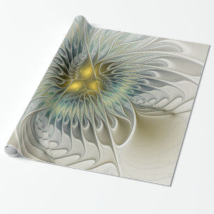 Golden Silver Flower Fantasy abstract Fractal Art Wrapping Paper