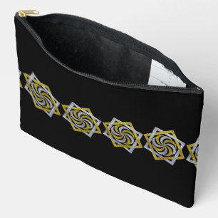 Golden & Silver Geometric Star Embroidery design Accessory Pouch