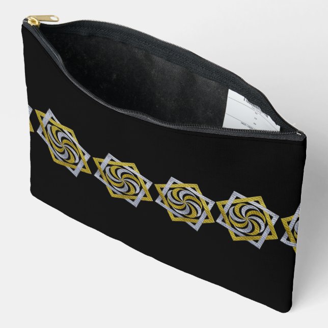 Golden & Silver Geometric Star Embroidery design Accessory Pouch (Open)