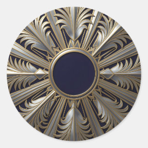 Golden Silver Ornate Starburst Classic Round Sticker