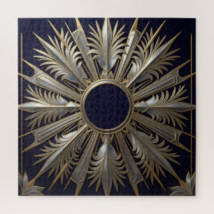 Golden Silver Ornate Starburst Jigsaw Puzzle