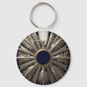 Golden Silver Ornate Starburst Key Ring