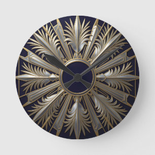 Golden Silver Ornate Starburst Round Clock