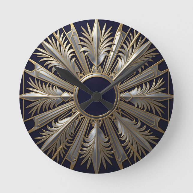 Golden Silver Ornate Starburst Round Clock (Front)