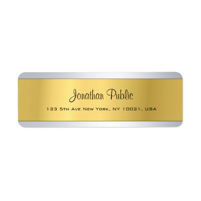 Golden Silver Plain Modern Script Return Address Label (Front)