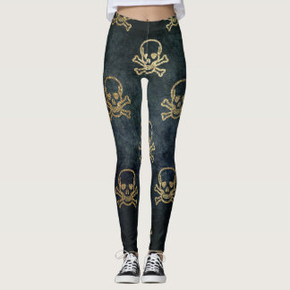 Golden skull and crossbones Halloween pattern Leggings