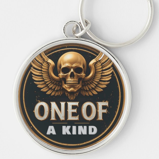 Golden Skull and Wings Design Key Ring (Front)