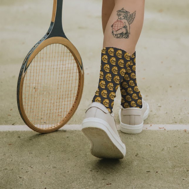    Golden Skull Cool Luxury Black Gothic Halloween Socks (Creator Uploaded)