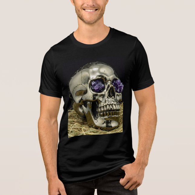 Golden Skull with Amethyst Eyes Tri-Blend Shirt (Front)