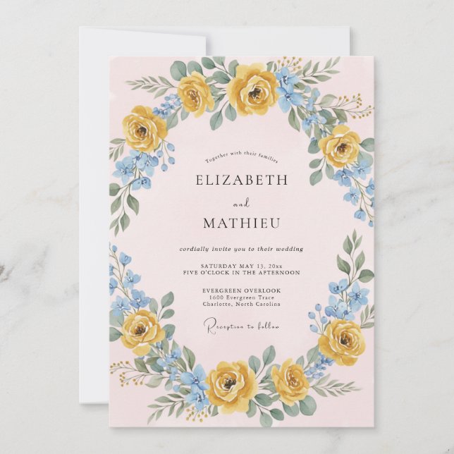 Golden Sky Leafy Wedding Invitation (Front)