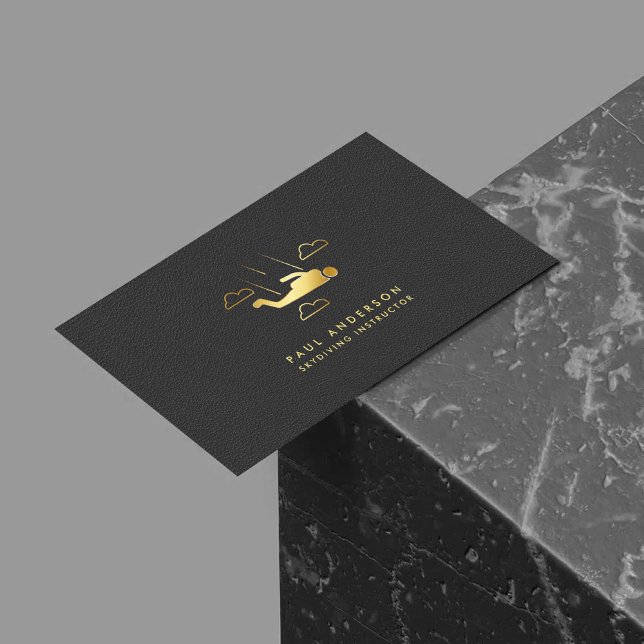 Golden Skydiving Instructor Elegant Logo Monogram Business Card (Creator Uploaded)