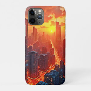 Golden Skyline: Radiant City Sunset Art iPhone 11 Pro Case