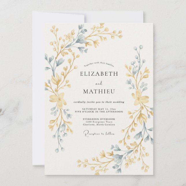 Golden Slate Leafy Wedding Invitation (Front)