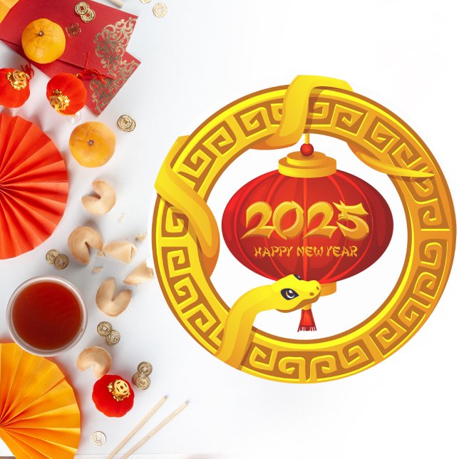Golden Snake and Red Lantern Chinese New Year 2025 Classic Round Sticker (Creator Uploaded)