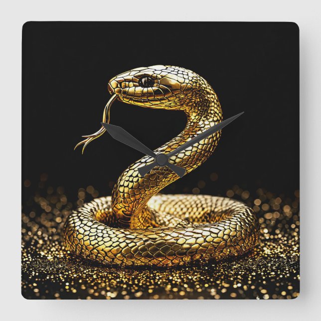 Golden snake square wall clock (Front)