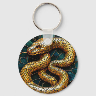 🐍💛 Golden Snake Stained Glass Charm ✨🔑 Key Ring