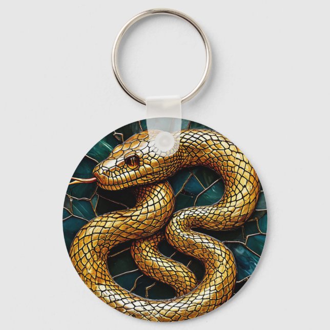 🐍💛 Golden Snake Stained Glass Charm ✨🔑 Key Ring (Front)