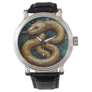 Golden snake stained glass watch