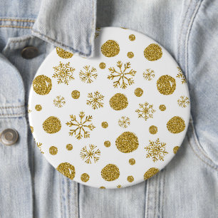 Golden Snow Flakes 1 6 Cm Round Badge