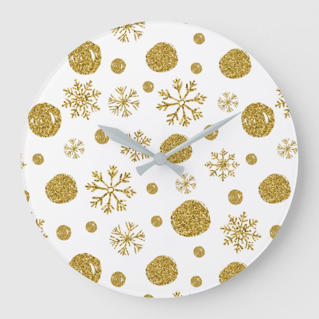 Golden Snow Flakes 1 Large Clock (Front)