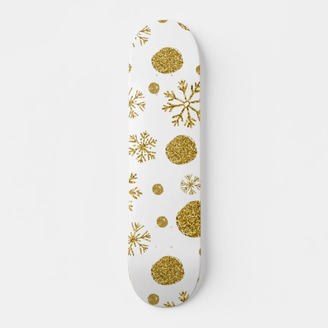 Golden Snow Flakes 1 Skateboard (Front)