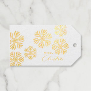Golden Snow Flakes Merry Christmas Gift Tags