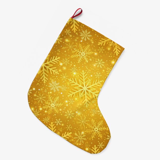 Golden Snow Large Christmas Stocking (Front (Hanging))