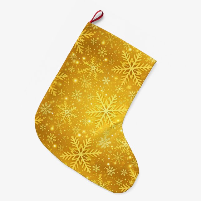 Golden Snow Large Christmas Stocking (Front (Hanging))