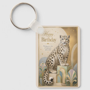Golden Snow Leopard Birthday Elegance Key Ring