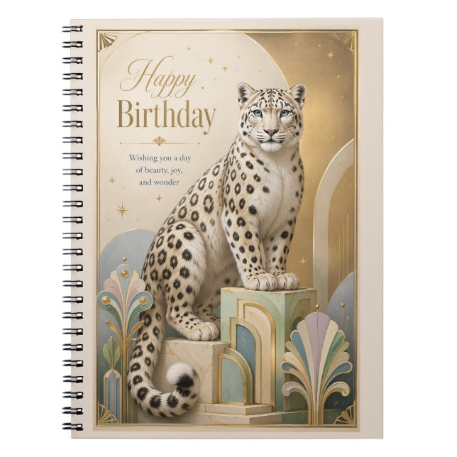 Golden Snow Leopard Birthday Elegance Notebook (Front)