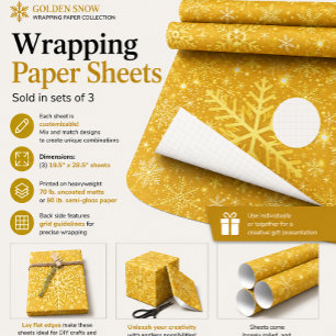 Golden Snow Wrapping Paper Sheet