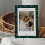 Golden Snowflake Border Christmas Photo Foil Holiday Card<br><div class="desc">Share holiday greetings with these photo Christmas cards featuring your favorite photo set on a modern and minimal background of gold foil snowflakes on rich forest green. An editable message area lets you customize your holiday greeting in modern lettering. Add your family name or names beneath.</div>