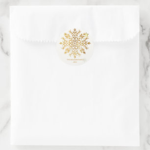 Golden Snowflake - Christmas Cute Family Name Classic Round Sticker