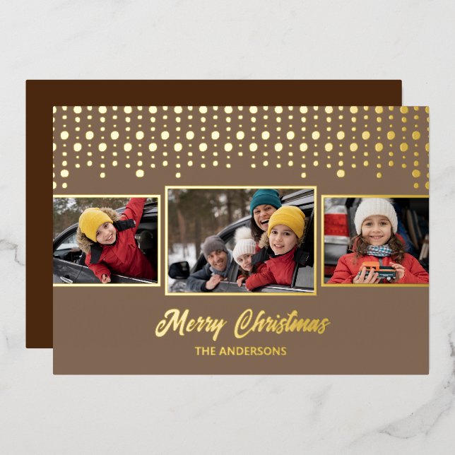 Golden Snowflake Christmas Photo Foil Holiday Card (Front/Back)