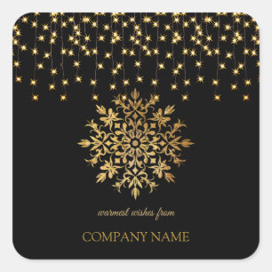 Golden snowflake, Company Gold Christmas Square Sticker