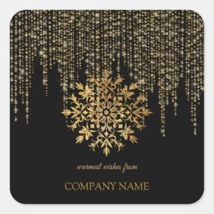 Golden snowflake, Company   Gold Christmas Square Sticker
