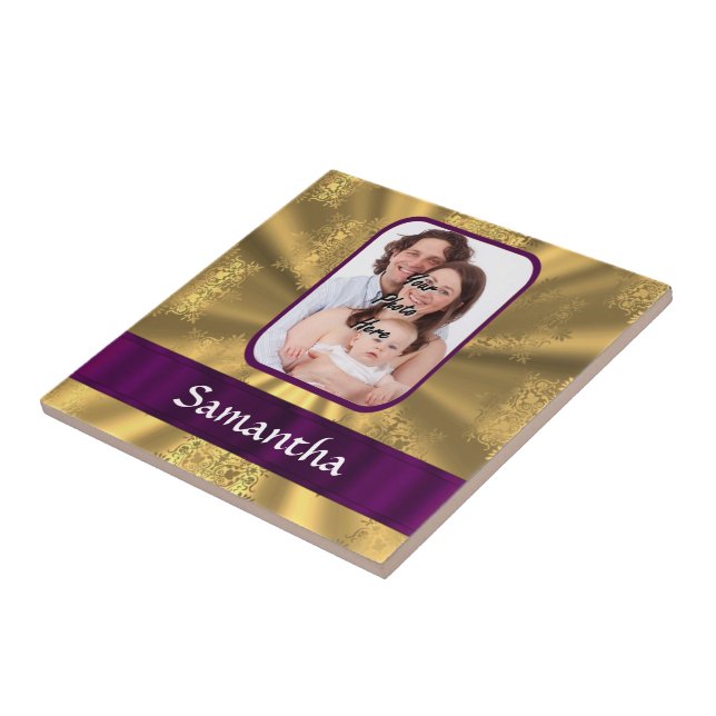 Golden snowflake custom photo tile (Side)
