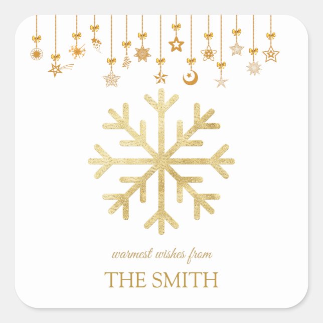 Golden snowflake, Merry Christmas  Square Sticker (Front)