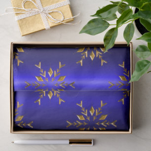 Golden Snowflake on Blue Christmas Tissue Paper