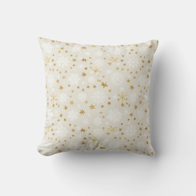 Golden Snowflake Pattern Cushion (Front)