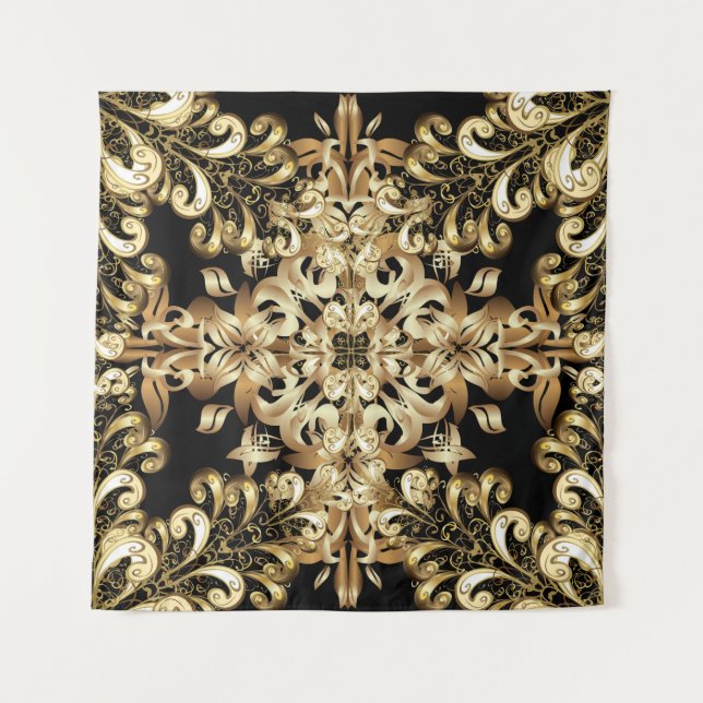 Golden snowflake simple seamless pattern. Vintage  Tapestry (Front)