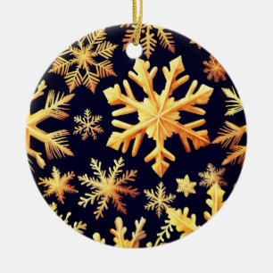 Golden Snowflakes and black background colour Ceramic Ornament