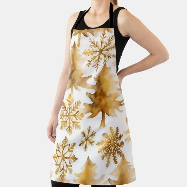 Golden Snowflakes and Gold Holiday Trees  Apron (Insitu)