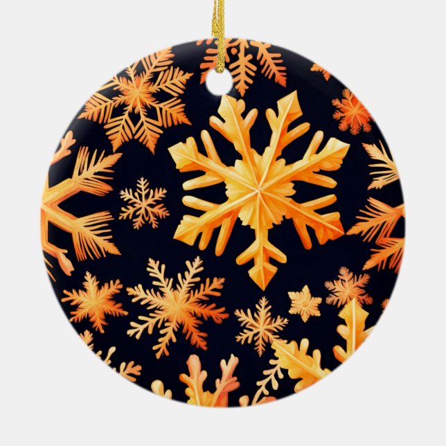 Golden Snowflakes   Ceramic Ornament (Back)